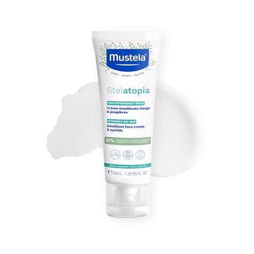 Mustela Stelatopia Eczema-Prone Skin Emollient Baby Face Cream - Face Moisturizer with Natural Avocado & Sunflower Oil - Fragrance-Free - 1.35 Fl Oz (Pack of 1)
