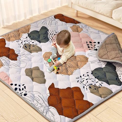 Soft Baby Play Mat - 50” x 50” Thick Foam Crawling Mat for Infants & Toddlers, Machine Washable, Non-Toxic, Non-Slip Bottom, Soft Padded Floor Mat for Playpen, Tummy Time & Boho Nursery Decor