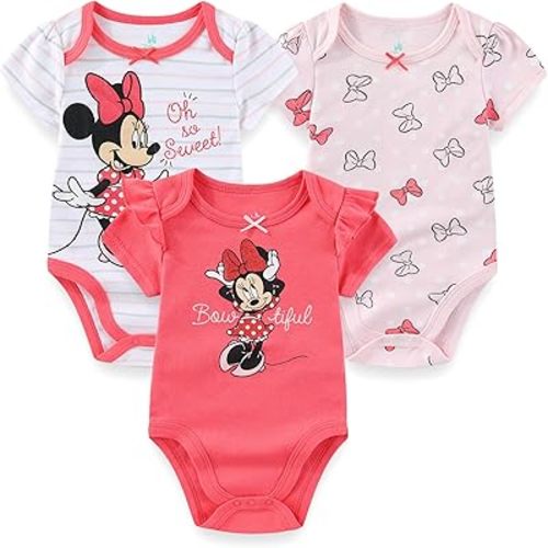 Disney Minnie Mouse Winnie the Pooh Lilo & Stitch Nightmare Before Christmas Girls 3 Pack Bodysuit for Newborn and Infants