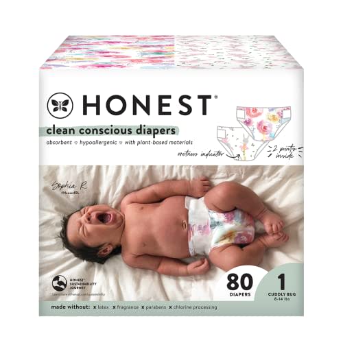 The Honest Company Clean Conscious Disposable Diapers - Rose Blossom + Tutu Cute, Size 1, 78 Count