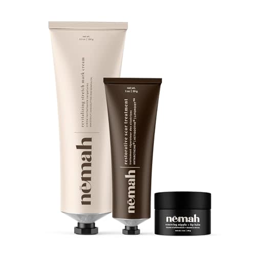 New Mama Essentials Kit, Includes Revitalizing Stretch Mark Cream, Restorative Scar Cream and Renewing Nipple + Lip Balm, Pregnancy Must Haves Virtual Bundle - Nemah