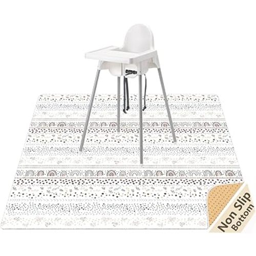 Splat Mat for Under High Chair/Arts/Crafts, WOMUMON Washable Spill Mat Waterproof Anti-Slip Floor Protector Splash Mat, Messy Mat and Table Cloth