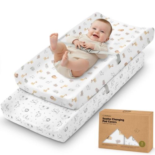 KeaBabies 2pk Soothe Changing Pad Covers for Girl, Boy, Organic Soft Cotton Contoured Diaper Changing Table Pad Covers (KeaSafari)