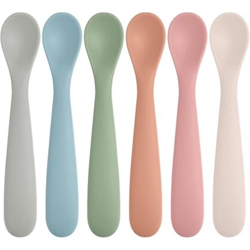 6 Pack Silicone Baby Spoons, Baby Spoons Self Feeding 6 Months+, BPA Free, Soft Tip Baby Utensils Feeding Spoon, Baby Led Weaning Supplies, Dishwasher and Boil Safe