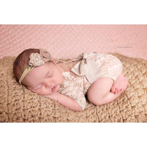 Newborn girl lace romper set, newborn girl cream photo outfit baby girl open back long sleeve  romper props newborn photography prop