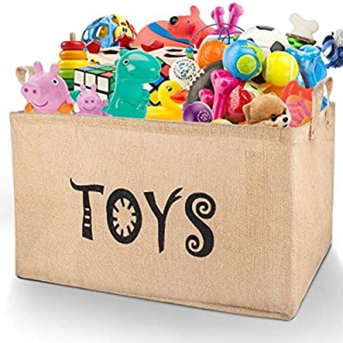 Gimars Upgrade Larger 22 Inch Well Standing Collapsible Canvas Toy Chest Box Baskets Storage Bins for Dog Toys, Kids , Children Toys, Blanket, Clothes - Perfect for Playroom Living Room, Shelves