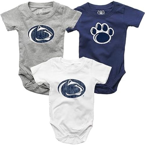 Wes and Willy Baby College Team 3 Pack of Cotton Rompers