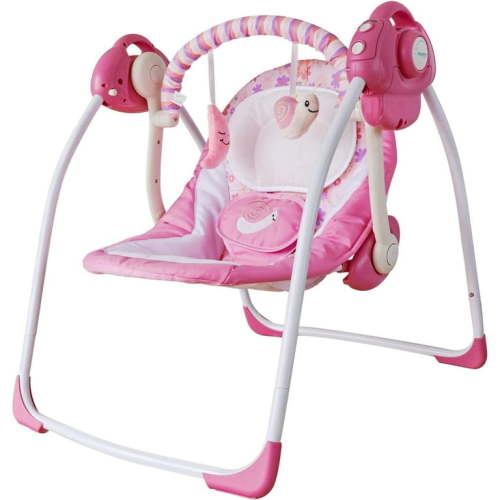 Foinwer Baby Swings for Infants,Foldable Baby Swing with Adaptable Speeds,Music,0-9 Months,Pink