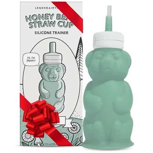 Legendairy Milk Honey Bear Straw Cup Silicone for Babies (Green), 8 oz. Dishwasher Safe, Food Grade Silicone, Honeybear Sippy Cup for Ages 4+ Months