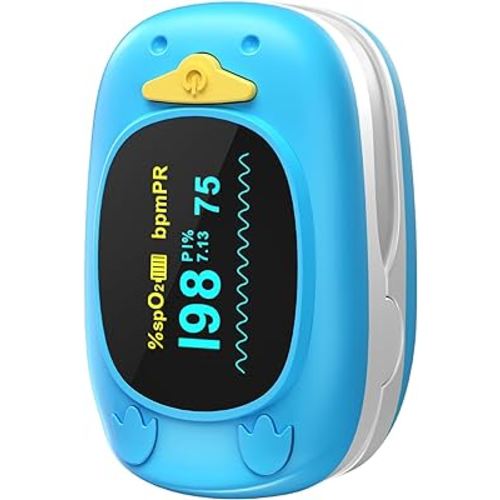 Children Fingertip Pulse Oximeter Blood Oxygen Saturation Monitor for Child Kids Portable Oxygen Monitor with OLED Screen Included 2AAA Batteries