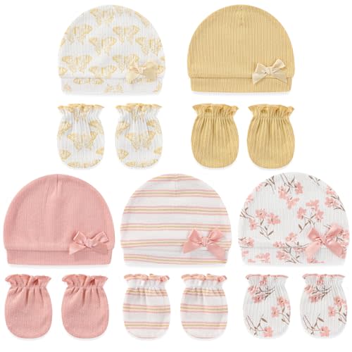 falianni Cute Baby Girl Hats Mittens Set 10-Pack New Born Boy Caps Gloves Suit 0-6 Months Infant Accessories