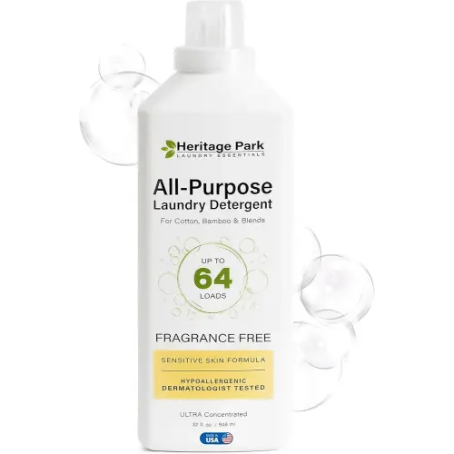 Heritage Park Luxury Laundry Detergent | Dermatologist Tested Plant based Natural & Enzyme Laundry Detergent | Sensitive Skin Friendly - Fragrance Free (32 fl oz)