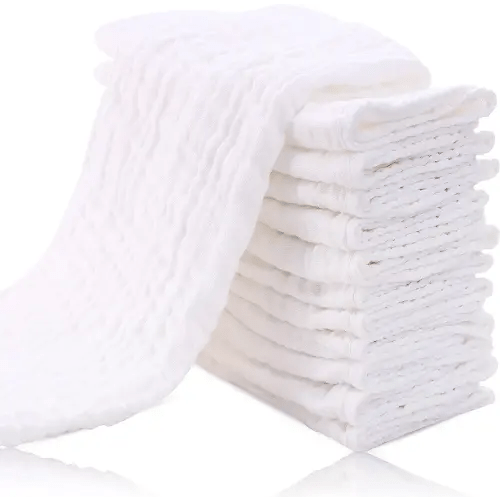 Cute Castle 12 Pack Muslin Burp Cloths for Baby - Ultra-Soft 100% Cotton Baby Washcloths - Large 20'' by 10'' Super Absorbent Milk Spit Up Rags - Burpy Cloths for Unisex, Boy, Girl - White