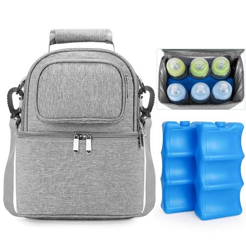 Breastmilk Cooler Bag with Ice Pack, Double Deck Breast Milk Storage for Breastfeeding, Nursing, Daycare, Insulated Lunch Bag with Strap