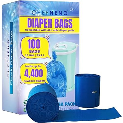 Disposable Diaper Pail Refill Plastic Bag (100 count) Compatible with Ubbi Diaper Bag Pail 13 Gal Capacity Diaper Pail Bag Fits 8 Gallon Medium Kitchen Trash Bag Heavy Duty Large Garbage Bag, 100 Bags