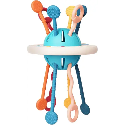 LiKee Montessori Toys for Baby 1+ Years Old, Sensory Development Toys for Toddlers 1-3, Silicone Pull String Travel Toy for 18+ Months, Gift for Baby Shower Infants Car Seat High Chair