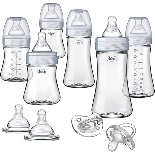 Chicco Duo Deluxe Hybrid Baby Bottle Gift Set with Invinci-Glass Inside/Plastic Outside - Clear/Grey