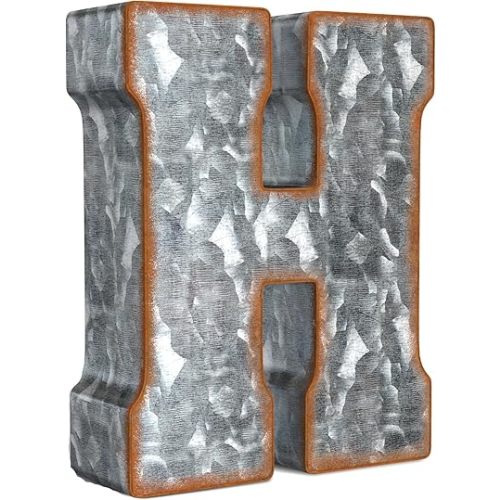 CraftyCrocodile 7" Galvanized Metal Letters for Wall Decor - 3D Letter H for Hanging & Free Standing - Decorative Rustic Alphabet Letters for the Living Room, Bedroom, Kitchen