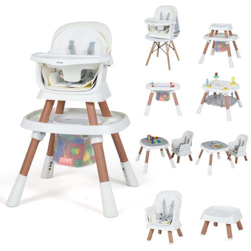 INFANS 9 in 1 High Chair, Convertible Baby Highchair for Babies and Toddlers, Table and Chair Set Building Block Infant Dining Booster Seat, Kids Stool with Activity Children Play Kitchen