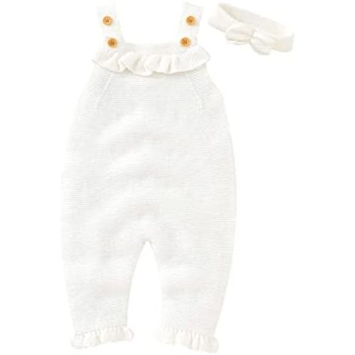 Baby Girls Sweater Knit Overalls Newborn Ruffle Romper Sleeveless Solid Overalls Tank Bodysut with Headband Outfit
