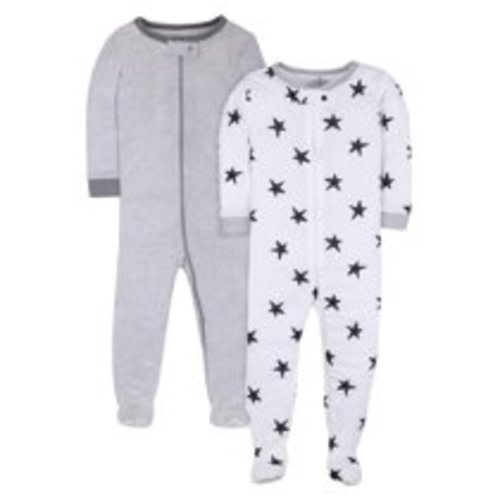 Little Star Organic Baby & Toddler Girl or Boy, Unisex Pure Organic True Brights Footed Stretchie Pajamas, 2-Piece Set