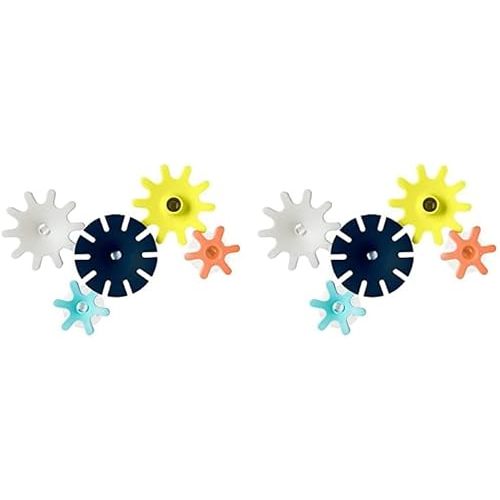 Boon Cogs Baby Bath Toys - Spinning Gear Themed Sensory Baby Toys for Bathtub - Suction Toys for Bathtub Walls - Navy and Yellow - 5 Count - Ages 12 Months and Up (Pack of 2)