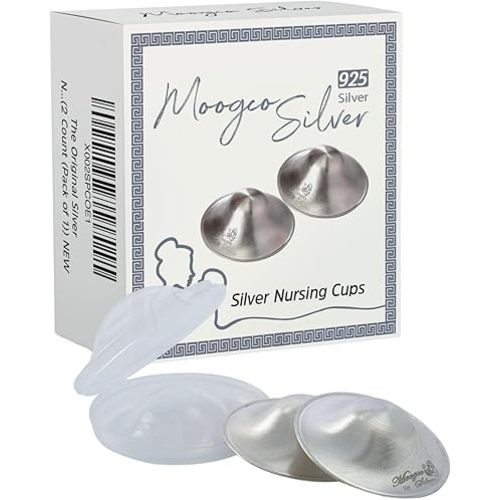 Moogco The Original Silver Nursing Cups - Nipple Shields for Nursing Newborn - Breastfeeding Essentials - Newborn Essentials Must Haves - Nipple Covers Breastfeeding - 925 Silver