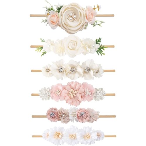 Baby Girl Headbands Nylon Flower Elastic Hairbands 6pcs Hair Accessories Gift for Newborn Infant Toddlers