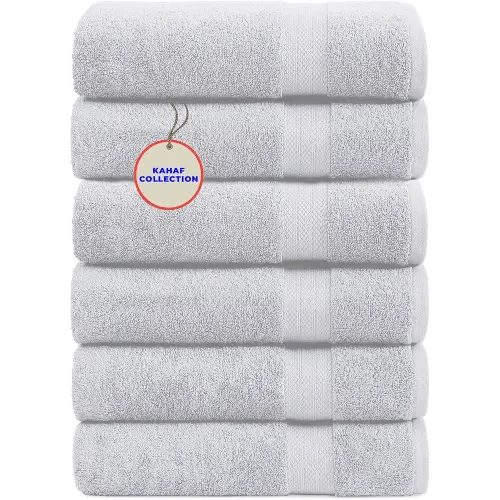 100% Cotton Bath Towel Set, White 24x48 Pack of 6 Towels, Quick Dry, Highly Absorbent, Soft Feel Towel, Gym, Spa, Bathroom, Shower, Pool, Luxury Soft Towels Light-Weight