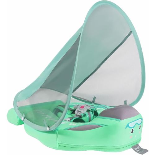 Mambobaby Baby Swim Float with Canopy Non-Inflatable Infant Pool Float with Tail 3-24 Months Avoid Flip Solid Skin-Friendly Material for Toddler Boys Girls
