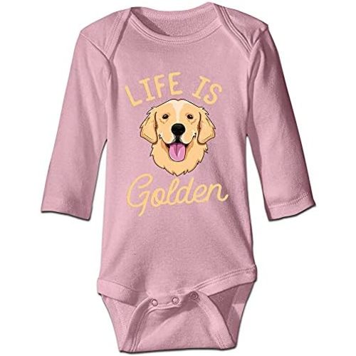 DOQOSESHY Life is Golden(Golden Retriever) Infant Cotton Bodysuit Romper Baby Jumpsuit, 3 Months, Long Sleeve-white