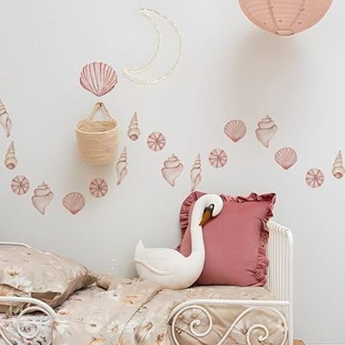 funlife 28 PCS Under The Sea Wall Decals Peel and Stick, Pastel Pink Shell Wall Decor for Nursery Room