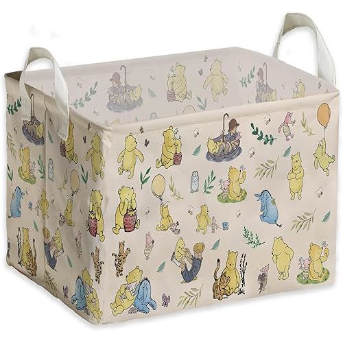 Winnie baby Stuff，Winnie Storage Nursery Basket, Large squarecanvas Laundry Hamper With A Waterproof PECoating, Foldable, Bathroom and Bedroom SetClothes ,Toys Bin, Baby Nursery HamperDecor
