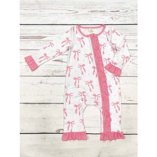 Baby Girl Bow Printed Bamboo Zip Sleeper