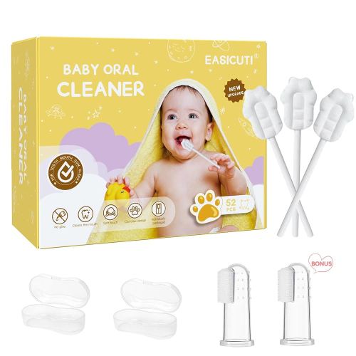 EASICUTI Upgrade Baby Tongue Cleaner, 52PCS Newborn Baby Toothbrush, Baby Oral Cleaner, Disposable Infant Toothbrush Baby Mouth Cleaner, Gum Cleaner Stick Dental Care for 0-36M+ 2 Finger Toothbrush