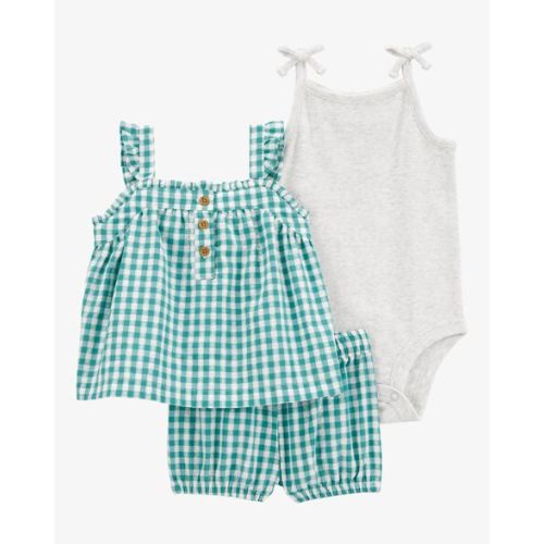 Baby 3-Piece Gingham Outfit Set - Green/Grey - Carter's | Carter's