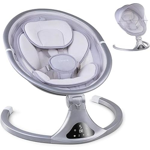 LAREX Baby Swings, Electric Baby Swing with Remote Control, Rocker with 5 Speeds, 5-Point Harness, 3 Seat Positions(2024 Model-Sliver)