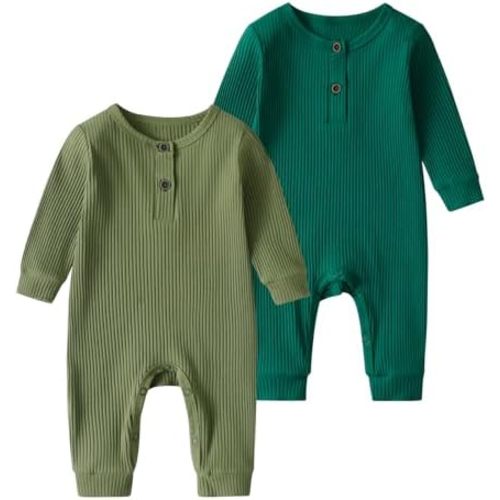 Baby Boy Girl 2 Pack Solid Romper Short/Long Sleeve One Piece Jumpsuits Clothes Sets