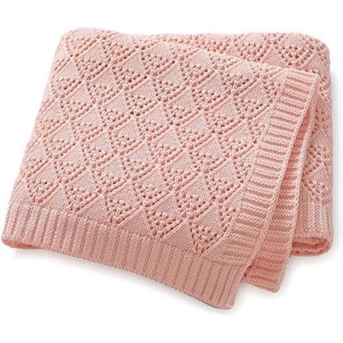 Baby Blanket Cellular Swaddle Soft Warm Knit Cotton Receiving Blankets for Newborn Infant Boys Girls 40 x 30 Inch Pink