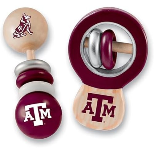 BabyFanatic Wood Rattle 2 Pack - NCAA Texas A&M Aggies - Officially Licensed Baby Toy Set