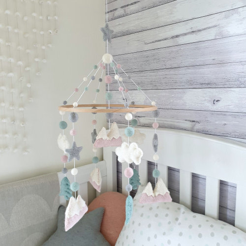 Woodland Nursery Mobile , Baby Mobile Forest, Mountain Crib Mobile, Mobile Baby, Mountains Cloud Mobile, Baby Girl Mobile, Mobile Nursery