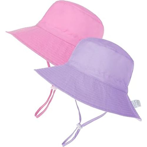 Zando 2Pcs Baby Sun Hat Toddler UPF 50+ Sun Protection Hat Adjustable Toddler Bucket Hats for Kids Summer Beach Hat 0-8T