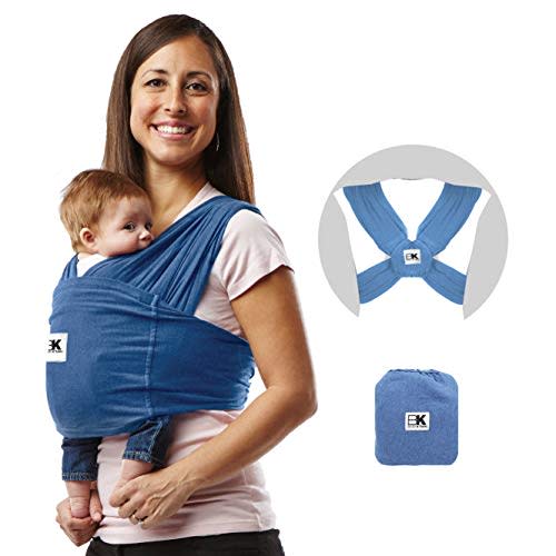 Baby K'tan Original Baby Wrap Carrier, Infant and Child Sling - Simple Pre-Wrapped Holder for Babywearing - No Tying or Rings - Carry Newborn up to 35 lbs, Denim, Women 10-14 (Medium), Men 39-42