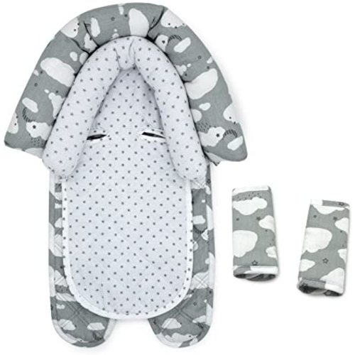 GO by Goldbug Clouds Duo Car Seat Head Support and Strap Set - Gray/White