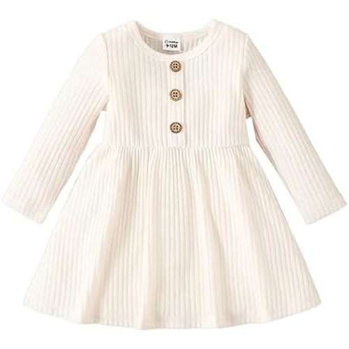 PATPAT Baby Toddler Girl Dresses Infant Sleeveless Summer Tank Dress Sundress Long Sleeve Fall Dress Rib Knit with Headband