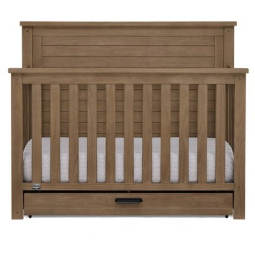 Simmons Kids Caden 6-in-1 Convertible Crib with Trundle Drawer, Color: Aged Oak