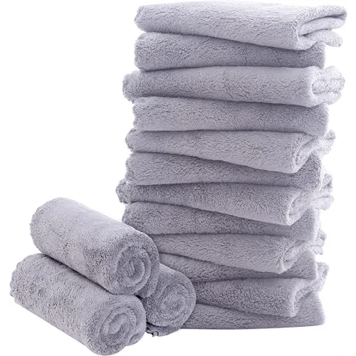 16 Pack Baby Washcloths - Luxury Coral Fleece - Extra Absorbent and Soft Wash Clothes for Newborn, Infants and Toddlers - Suitable for Sensitive Skin and New Born - Baby Shower - Light Grey,10x10 Inch