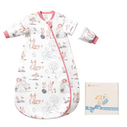 Removable Long Sleeve Sleep Sack for Babies 3-6 Months, 2-Way Zipper Summer Sleep Sacks with Roomy Leg Space, Soft Comfy Baby Wearable Blankets, 1.0 Tog, Bunny Dream