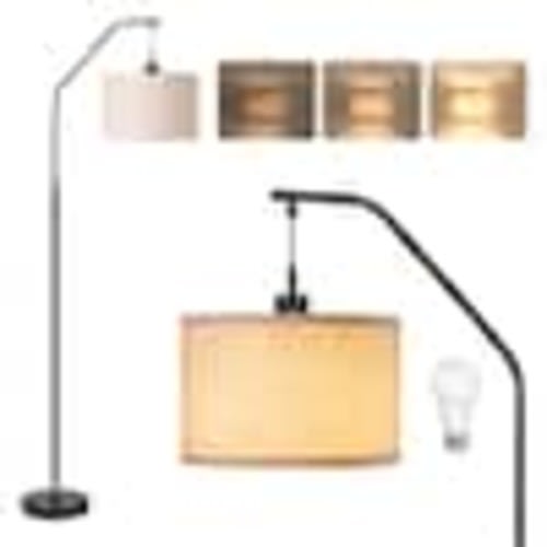 DEWENWILS 68 in. Matte black lacquer 1-Light Arc Dimmable Floor Lamp for Living Room with Fabric Drum Shade HLFL04D1