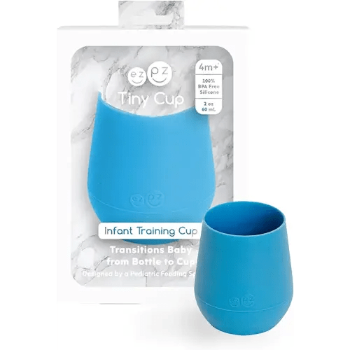ezpz Tiny Cup (Blue) - 100% Silicone Training Cup for Infants - 4 months + - Designed by a Pediatric Feeding Specialist - Baby-led Weaning Essentials & Baby Gifts
